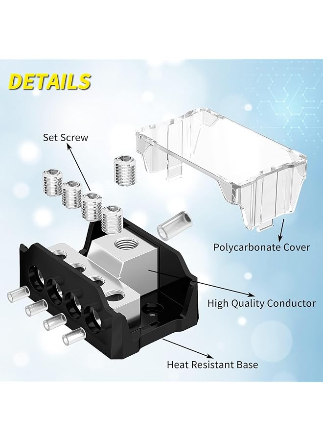 Excefore 4-Way Power Distribution Block For Car Audio,Efficiently Distribute 0/2/4 Gauge Input To 4/8/10 Gauge Outputs,Enhance Your Amp Ground Connections（2Pcs) - Image 2