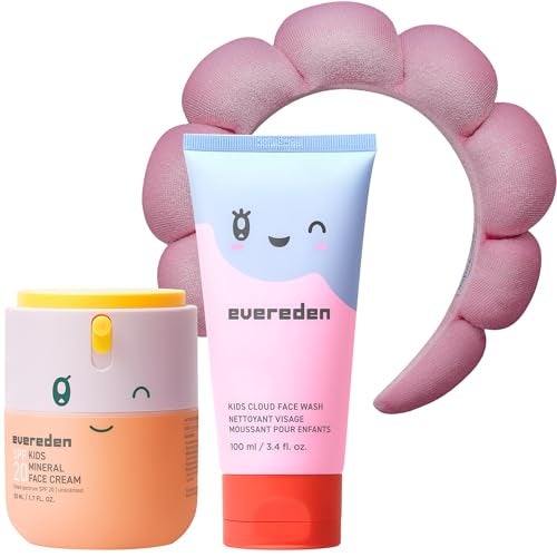 Evereden Happy Morning DUO Kids Spa Headband for Girls: Clean & Vegan Skin Care Bundle | Cloud Face Wash + SPF 20 Mineral Face Cream | Non-Toxic | Easy-to-Use Skincare - Image 1