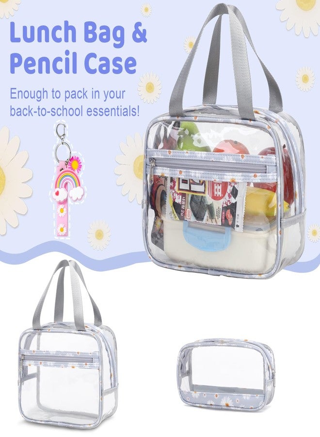 ACESAK Clear Backpack for Girls - 3 Pcs Daisy Clear Backpack Heavy Duty with Lunch Bag - See Through Backpack Clear Bookbag Stadium Approved for Kids Middle High College School Sport Travel - Image 5