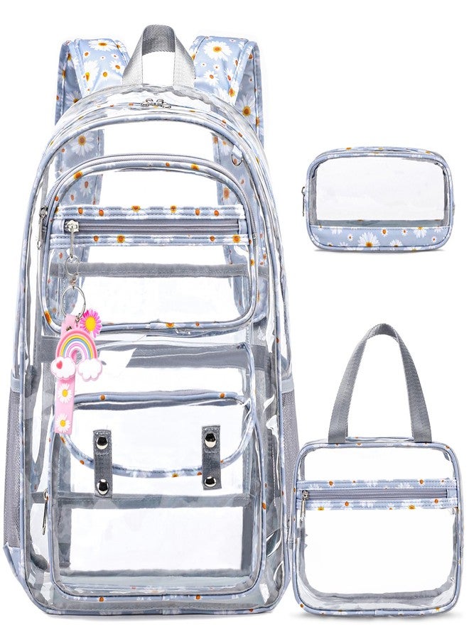 ACESAK Clear Backpack for Girls - 3 Pcs Daisy Clear Backpack Heavy Duty with Lunch Bag - See Through Backpack Clear Bookbag Stadium Approved for Kids Middle High College School Sport Travel - Image 1