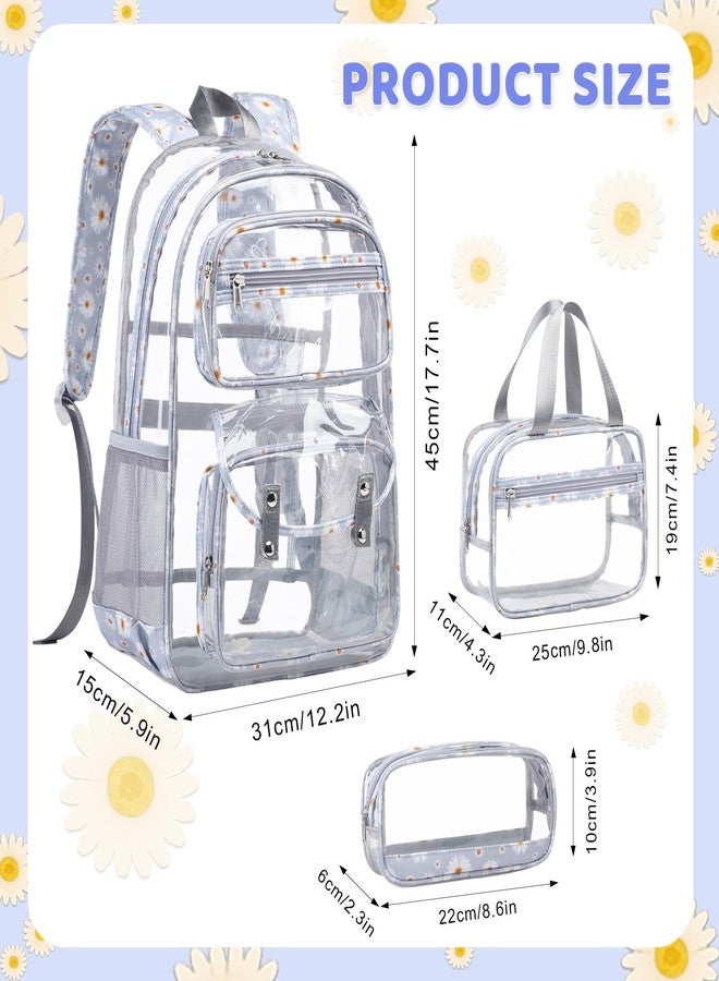 ACESAK Clear Backpack for Girls - 3 Pcs Daisy Clear Backpack Heavy Duty with Lunch Bag - See Through Backpack Clear Bookbag Stadium Approved for Kids Middle High College School Sport Travel - Image 2