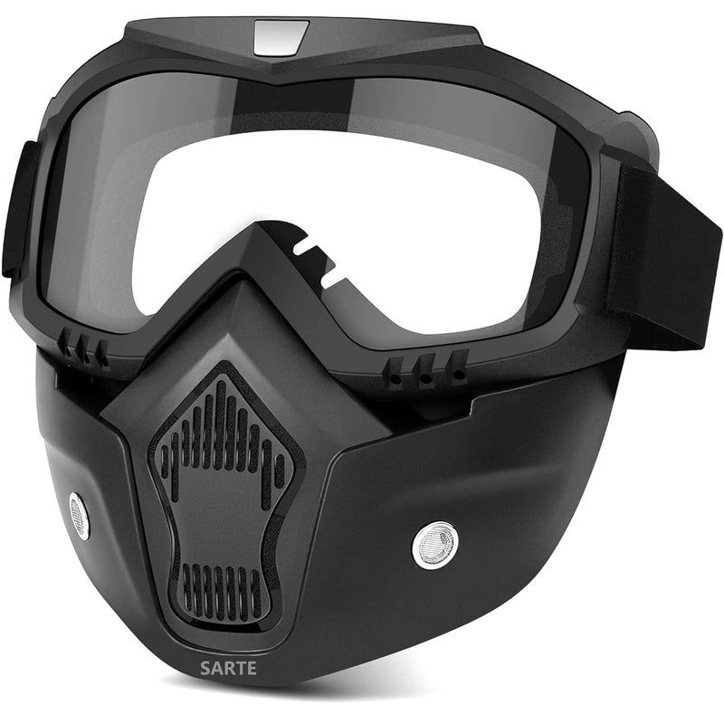 Sounce TPU Goggle Mask Anti Scratch UV Protective Open Face & Eyewear Windproof Dirt Shield Adjustable Strap Soft Foam Padded Detachable for Cycling Bike Off Road Racing Riding Unisex (Transparent) - Image 1