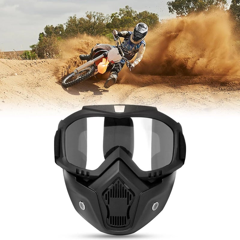 Sounce TPU Goggle Mask Anti Scratch UV Protective Open Face & Eyewear Windproof Dirt Shield Adjustable Strap Soft Foam Padded Detachable for Cycling Bike Off Road Racing Riding Unisex (Transparent) - Image 2