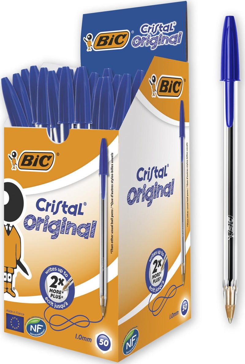 Bic Cristal Medium Ballpoint Pen Blue Box of 50 - Image 1