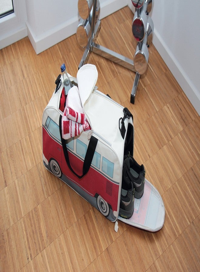 BRISA VW Collection - Volkswagen Retro Sport Shoulder Fitness Bag in T1 Bus Shape (Small/Classic Bus/Red & Beige) - Image 5