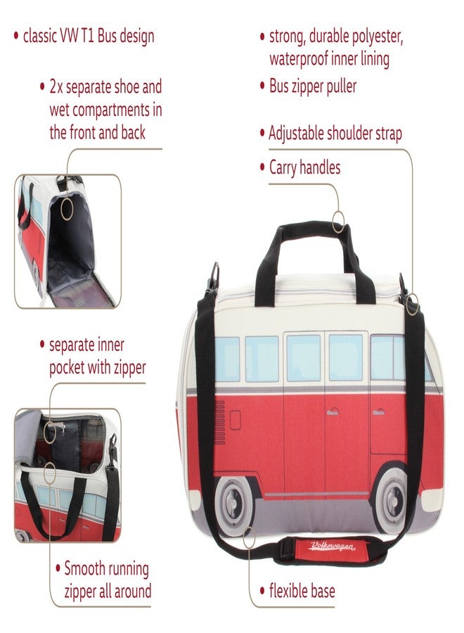 BRISA VW Collection - Volkswagen Retro Sport Shoulder Fitness Bag in T1 Bus Shape (Small/Classic Bus/Red & Beige) - Image 2