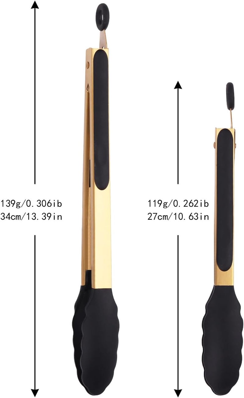 Mafier Stainless Steel Classic Kitchen Serving Food Party Gold Tongs 9" and 12" Cooking Tong with BPA Free Silicone Tips, Dishwasher Safe Serving Tools(set of 2) - Image 2
