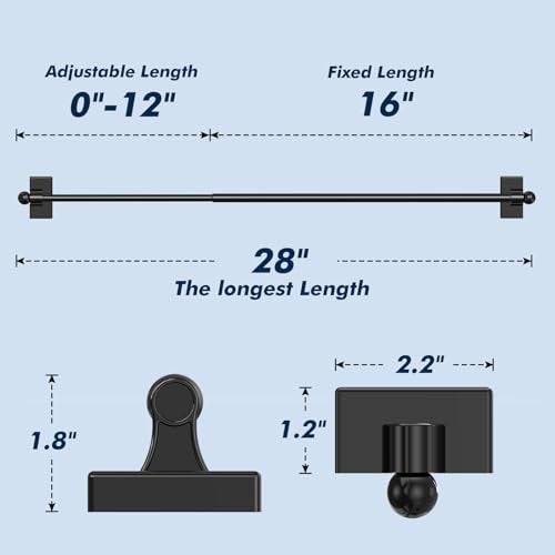 HNLAYXL Adjustable Magnetic Curtain Rod for Metal Doors from 16 to 28Magnetic Towel BarMagnet Curtain Rod for Classroom Whiteboardfrench door curtain rod BLACK 1628 Inch 2 Pack - Image 3