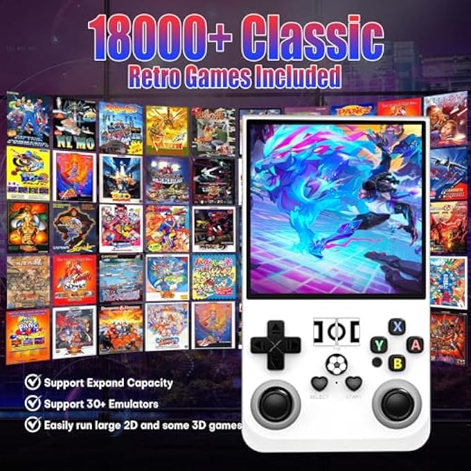 R36MAX HANDHELD GAME CONSOLE, PORTABLE MINI RETRO HANDHELD GAME CONSOLE, 4.0 INCH IPS VIDEO GAMING CONSOLE WITH 64GB TF CARD OVER 18000+ PRE-INSTALLED RETRO GAMES, 4000MAH BATTERY, WHITE - Image 3
