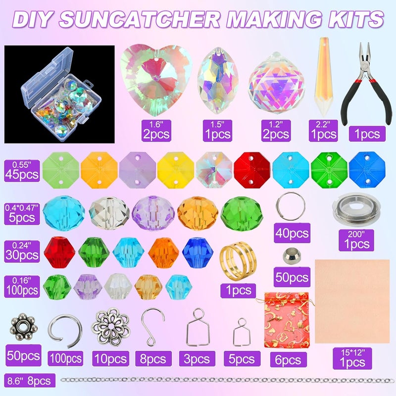 Worgree 460pcs DIY Suncatcher Making Kits for Adults Crystal Sun Catchers Arts and Crafts Supplies Set with Colorful Crystals Beads Rainbow Maker Prism for Windows Hanging Indoor Outdoor Garden Decor - Image 2