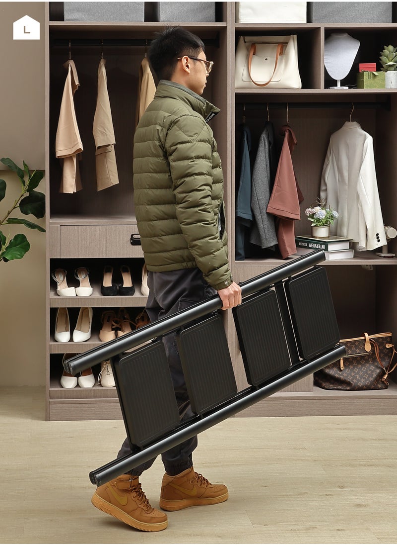 4-Step Folding Ladder - Portable and Lightweight Step Stool with Wide Anti-Slip Pedals, Space-Saving Design, Support Rod Structure, and Noise-Free Feet - for Indoor and Outdoor Use