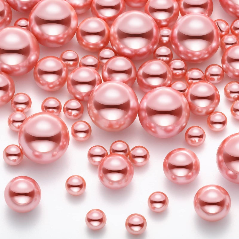 150 Pieces Vase Filler Faux Pearls Vase Makeup Beads No Hole Gloss Bead Mixed Sizes Round Pearl for Home Party Wedding Decor 81420 mmRose Gold