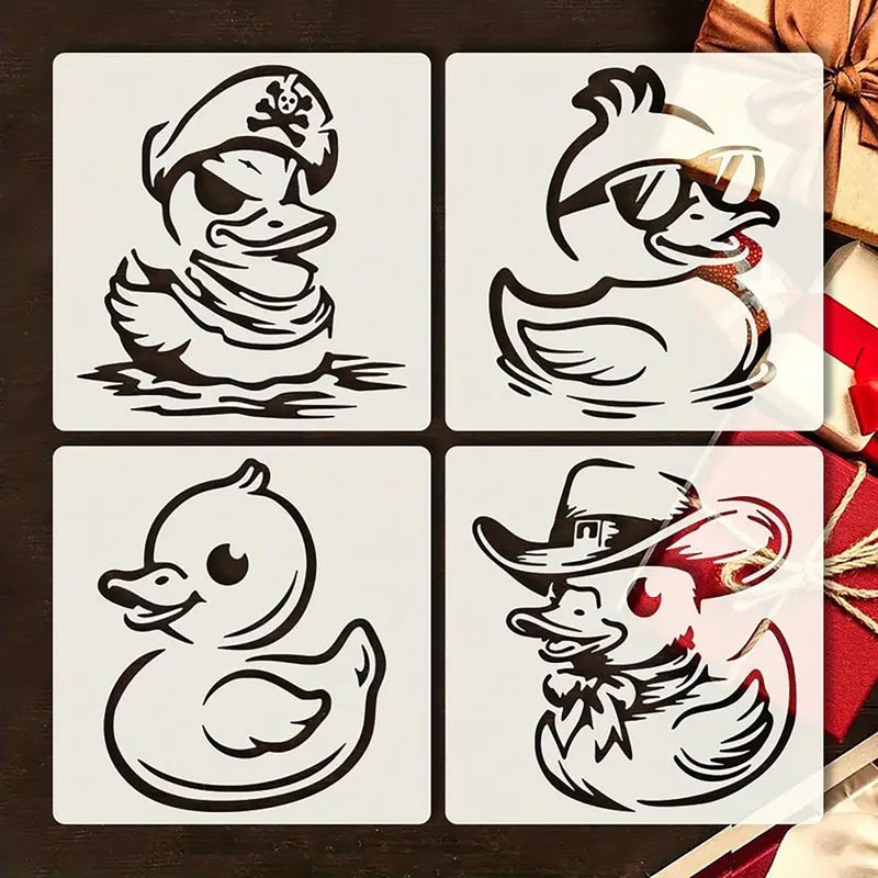 Cliths Set of 4 Reusable Duck Stencils for Painting - 6x6 Inch, 0.5mm Thick Plastic - Cute Duck Designs for DIY Crafts, Wood Signs, Canvas, Wall & Fabric Decor Projects - Image 1