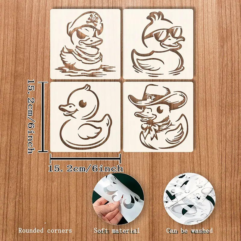 Cliths Set of 4 Reusable Duck Stencils for Painting - 6x6 Inch, 0.5mm Thick Plastic - Cute Duck Designs for DIY Crafts, Wood Signs, Canvas, Wall & Fabric Decor Projects - Image 2