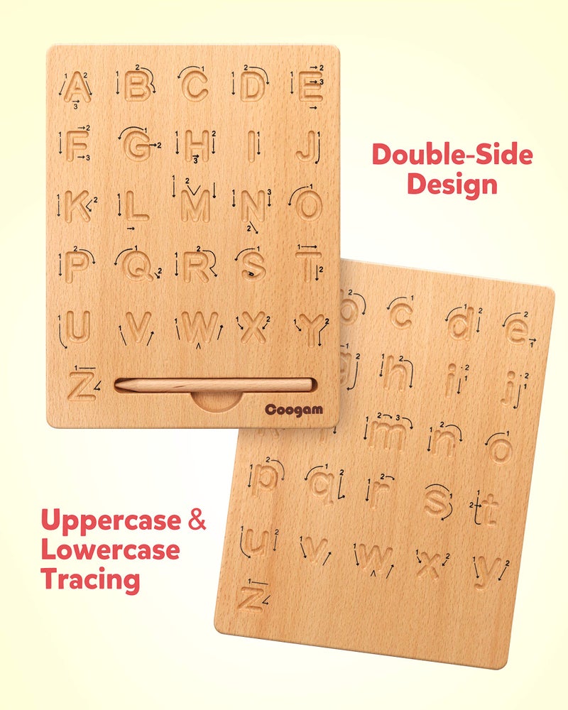 Coogam Coogam Double Sided Wooden Letter Tracing Board Alphabet 123 Digits Cognition Montessori Early Learning STEM Preschool Toy Gift for 3 4 5 Years Old Kids  - Image 2