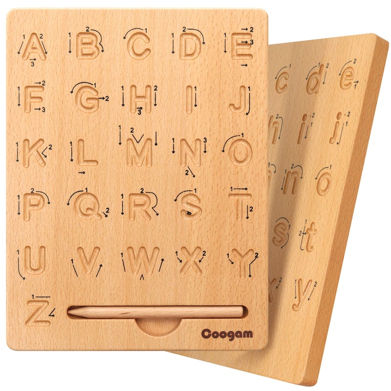 Coogam Coogam Double Sided Wooden Letter Tracing Board Alphabet 123 Digits Cognition Montessori Early Learning STEM Preschool Toy Gift for 3 4 5 Years Old Kids  - Image 1
