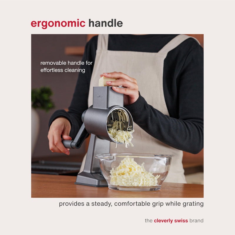 Zyliss Gourmet Drum Grater - Multipurpose Kitchen Grater for Vegetables, Hard Cheeses, Nutes, Fruits & Chocolates - Simplify Healthy Meal Prep - Shredder for Countertop Use - Single - Image 4
