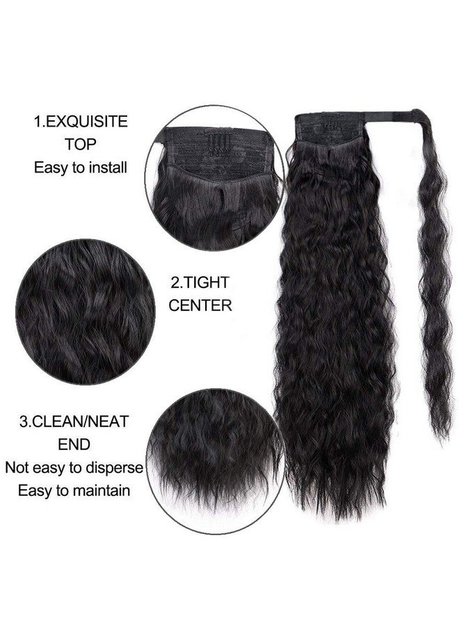 ستامب جلوريس وصلة شعر ذيل حصان طويلة ومموجة من كورن كورن، مصنوعة من عجينة سحرية مقاومة للحرارة، مصنوعة من شعر صناعي مموج ملفوف حول ذيل الحصان، قطعة شعر سوداء للنساء (22 بوصة، 22 بوصة - أسود) - Image 2