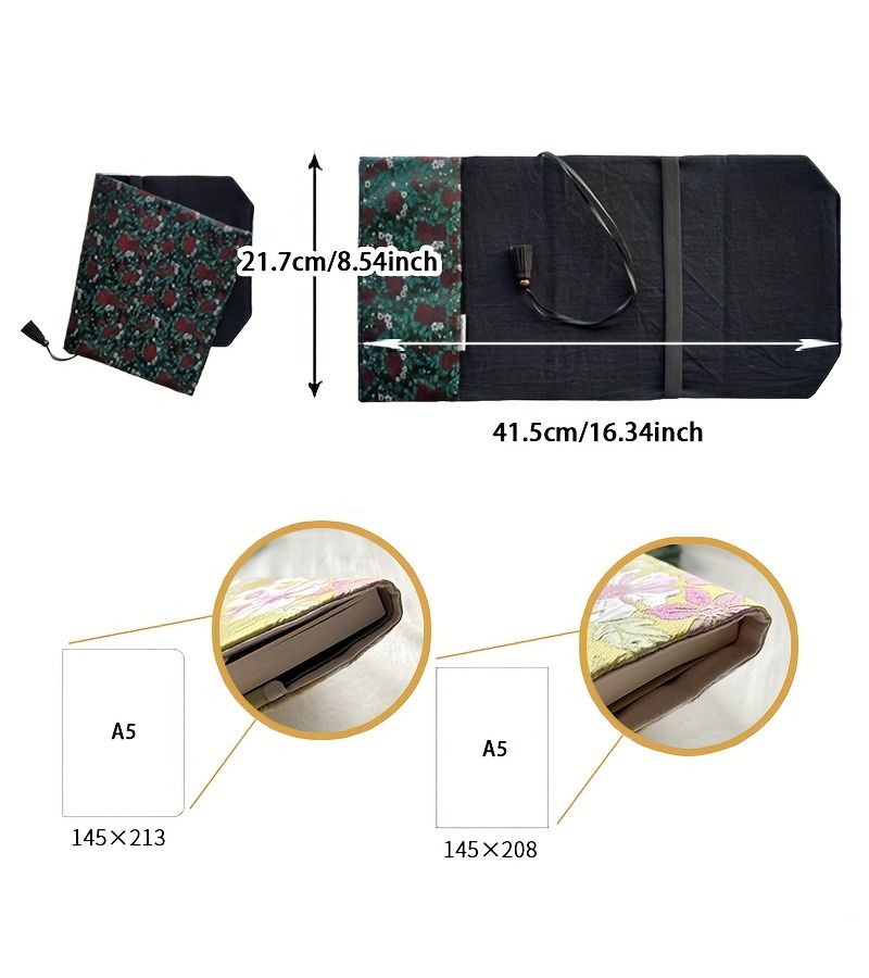غطاء واقٍ دفتر أخضر Jacquard بحجم A5 مع قلادة كتاب - Image 3