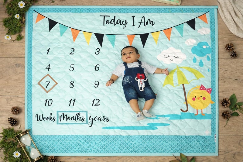 NEW COMERS® Milestone Baby Blanket for All Season Multiuse Cotton Blanket & Prop for Summer/Winter/Ac Room Blankets for Kids/New Born Monthly Photoshoot Thread Count (80/153) 135x115x2cm 506-100 TC - Image 1