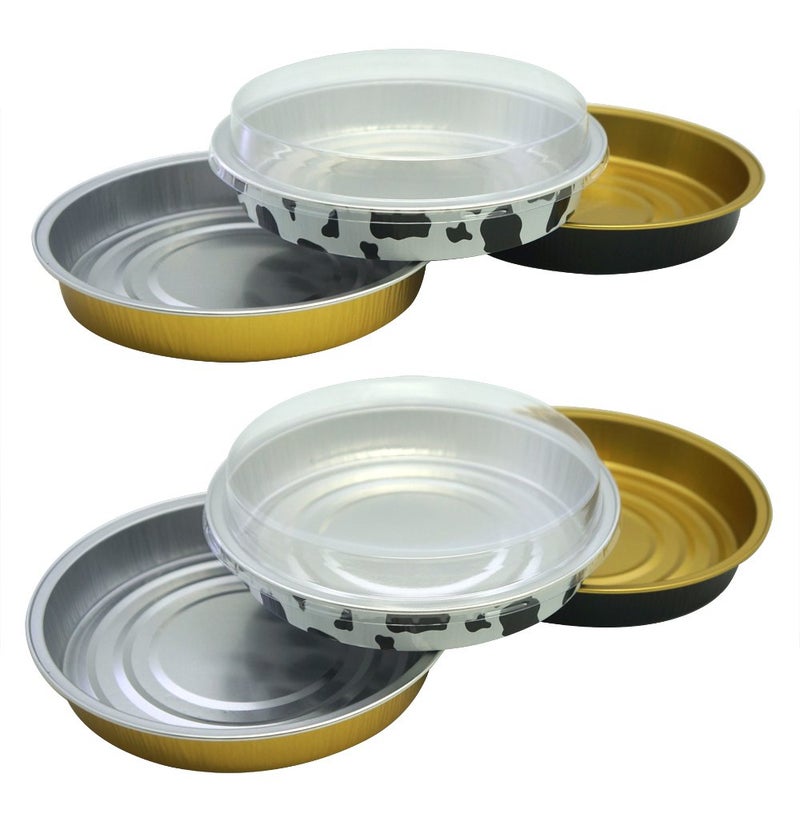 MYStar Set of 12, 6" Round Shape Non-stick Aluminum Baking Cups, Mini Pizza Pans, Pie Tins, Pastry Mold with Lids, 3 colors (Gold, Millcow, Black&Gold) - Image 2
