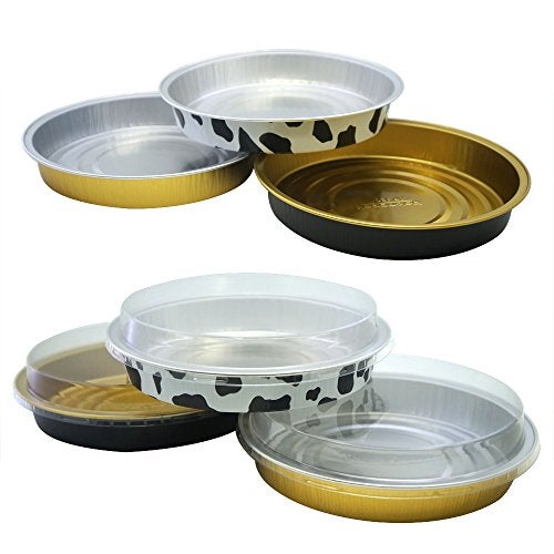MYStar Set of 12, 6" Round Shape Non-stick Aluminum Baking Cups, Mini Pizza Pans, Pie Tins, Pastry Mold with Lids, 3 colors (Gold, Millcow, Black&Gold) - Image 1