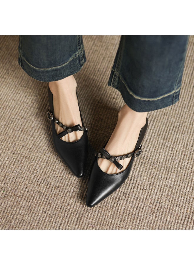 AME Pointed-toe Mary Jane Shoes 2025 New Design Decorative Buckle Flats With Horseshoe Heel, Unique And Stylish Niche Women's Shoes - Image 4