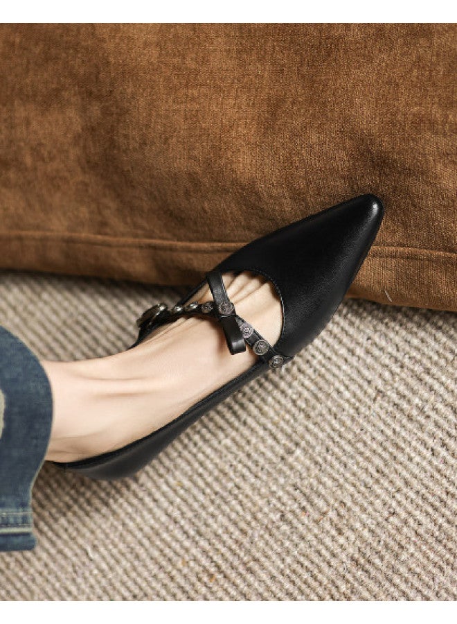 AME Pointed-toe Mary Jane Shoes 2025 New Design Decorative Buckle Flats With Horseshoe Heel, Unique And Stylish Niche Women's Shoes - Image 1
