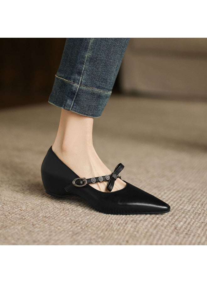 AME Pointed-toe Mary Jane Shoes 2025 New Design Decorative Buckle Flats With Horseshoe Heel, Unique And Stylish Niche Women's Shoes - Image 2