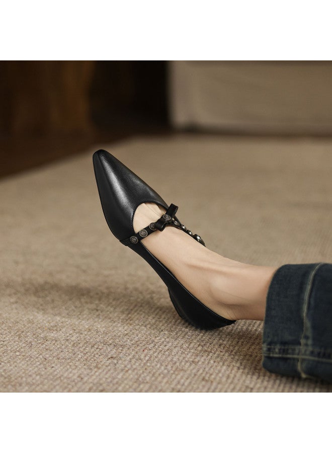 AME Pointed-toe Mary Jane Shoes 2025 New Design Decorative Buckle Flats With Horseshoe Heel, Unique And Stylish Niche Women's Shoes - Image 5