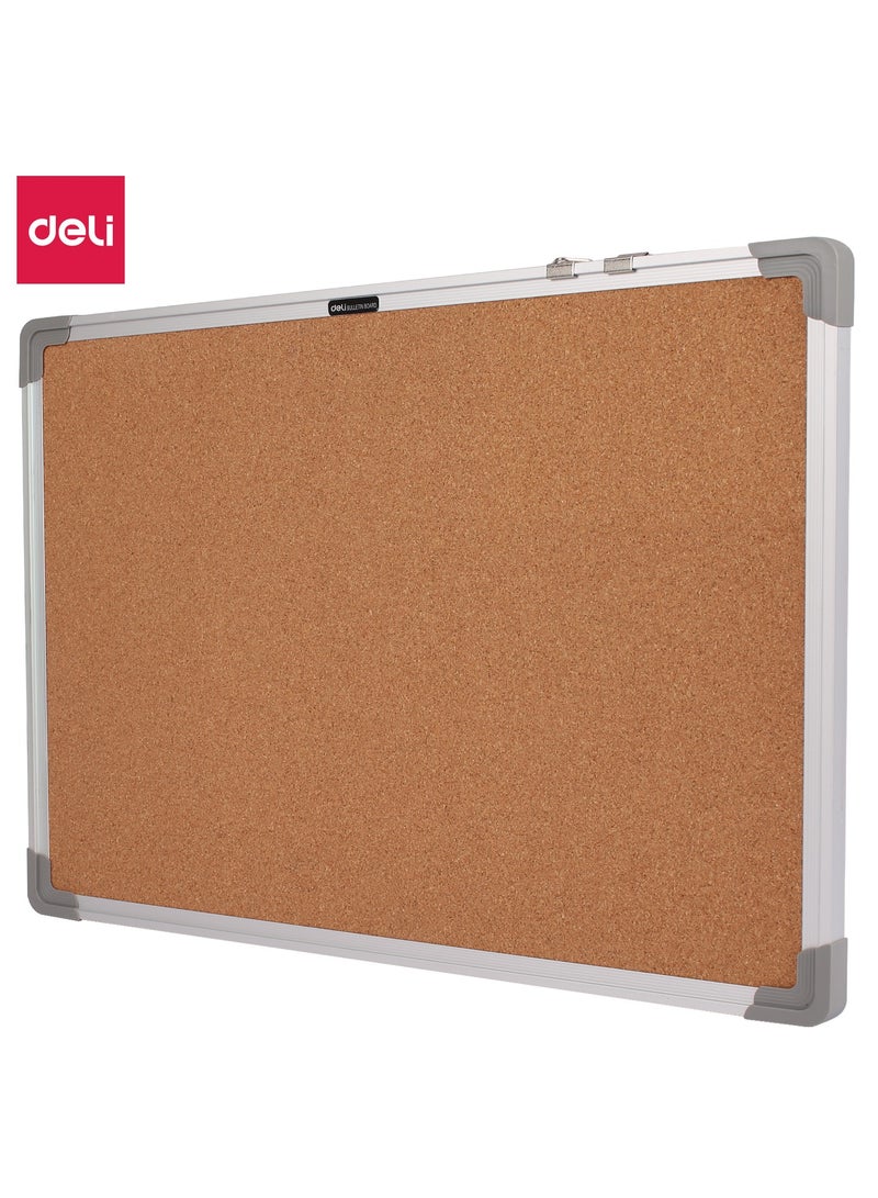 Deli Deli E39053 600x900mm Cork Board, 24x36 Inch, Aluminum Frame with Cork Paper & Fiberboard, Durable & Self-Healing, Includes Hook, Yellow, 1PCS/Opp Bag, Ideal for Office, Home, or Classroom Use - Image 1