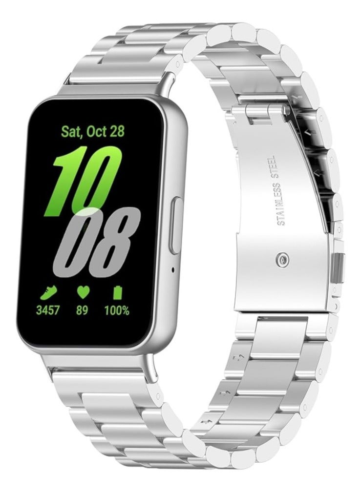 Compatible with Galaxy Fit 3, de acero inoxidable de metal deportivo compatibles con Samsung Galaxy FIT 3 SM-R390, correa de reloj ajustable para Galaxy FIT 3, mujeres y hombres (Silver) - Image 1