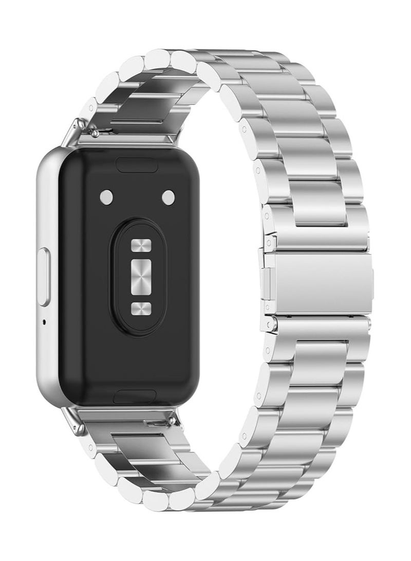 Compatible with Galaxy Fit 3, de acero inoxidable de metal deportivo compatibles con Samsung Galaxy FIT 3 SM-R390, correa de reloj ajustable para Galaxy FIT 3, mujeres y hombres (Silver) - Image 2