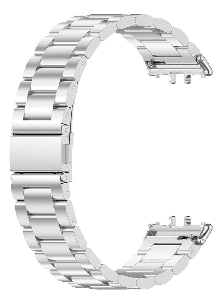 Compatible with Galaxy Fit 3, de acero inoxidable de metal deportivo compatibles con Samsung Galaxy FIT 3 SM-R390, correa de reloj ajustable para Galaxy FIT 3, mujeres y hombres (Silver) - Image 3