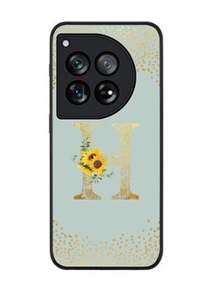 Rugged Black edge case for OnePlus 12R / OnePlus Ace 3 5G, Slim fit Soft Cover Custom Monogram Initial Letter Floral Pattern Alphabet - H (Light Grey)