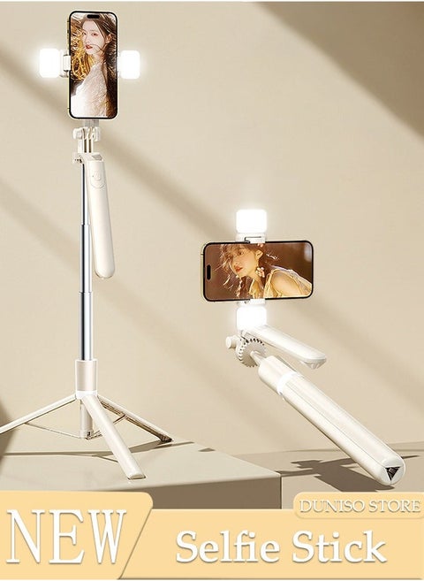 Selfie Stick, All-in-1 Extendable Cell Phone Tripod Stand,Rotate Phone Tripod with Bluetooth Remote Shutter and Fill Light,Group Selfies/Live Streaming/Video Recording Compatible with All Phones