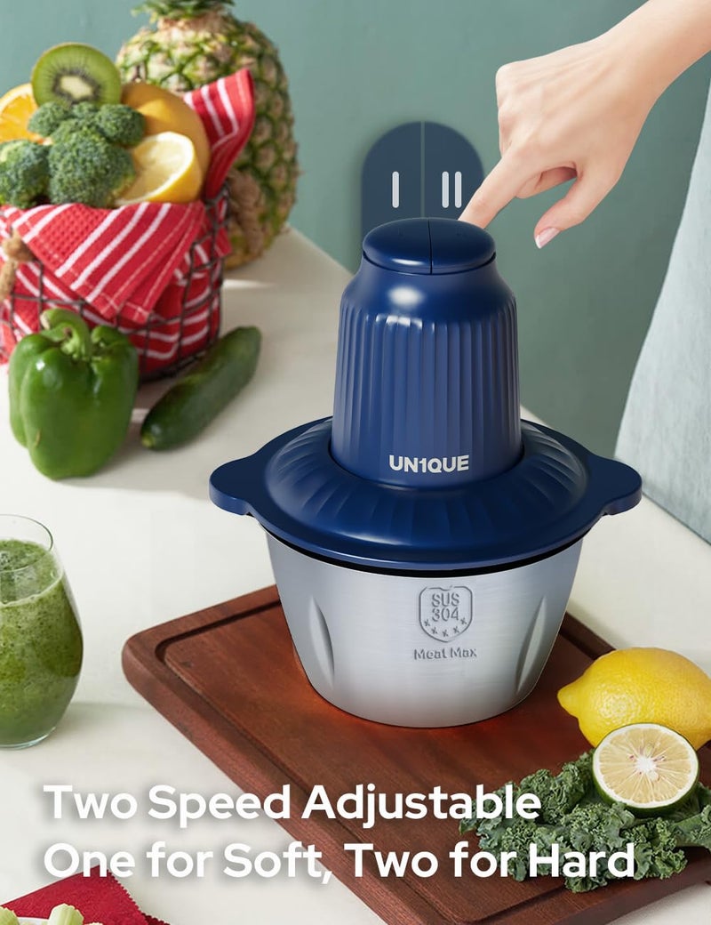 UN1QUE Electirc Chopper for Kicthen - 2 Speed Modes, 304 Stainless Steel Blades for Kitchen Food Processor, 2L with Egg Beater for Vegetables, Meat, Onion, Fruit & Nuts Food Grinder - Image 2