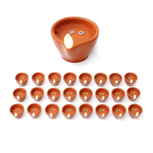 coku Water Sensor Electric Diyas LED Flameless & Smokeless Tea Light Candles Diya | Battery Operated Warm White Lights | Diya for Diwali, Christmas, Home Decoration, Pooja & Gift (24pcs_Pack) - Image 1