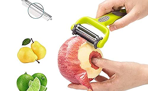 P-Plus International 3 in 1 Rotary Multi-Functional Peeler, Suitable for Vegetable and Fruit, with Serrated Blade + Straight Julian Stainless Steel, Anti-Slip Handle Design, Slicer Kitchen - Image 2