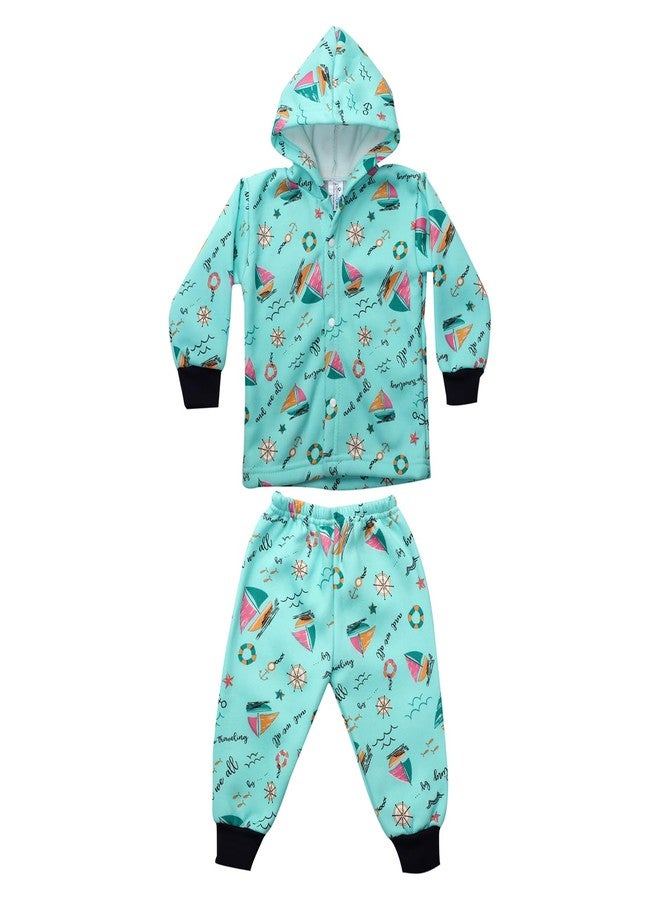TENDSY Baby Winter Jacket & Pant Set for 0-3 Years | Hooded Fleece Suit for Boys & Girls | Warm Toddler Outfit | Unisex Winter Wear | Thermal Clothing | Newborn Kids Dress (Turkish Blue, 12-18 Months) - Image 1