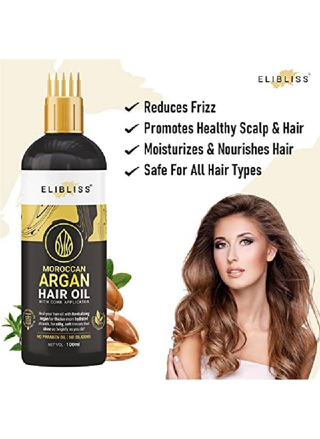 ELIBLISS Moroccan Argan Hair Oil With Comb Applicator for FrizzFree & Stronger Hair  - Image 3