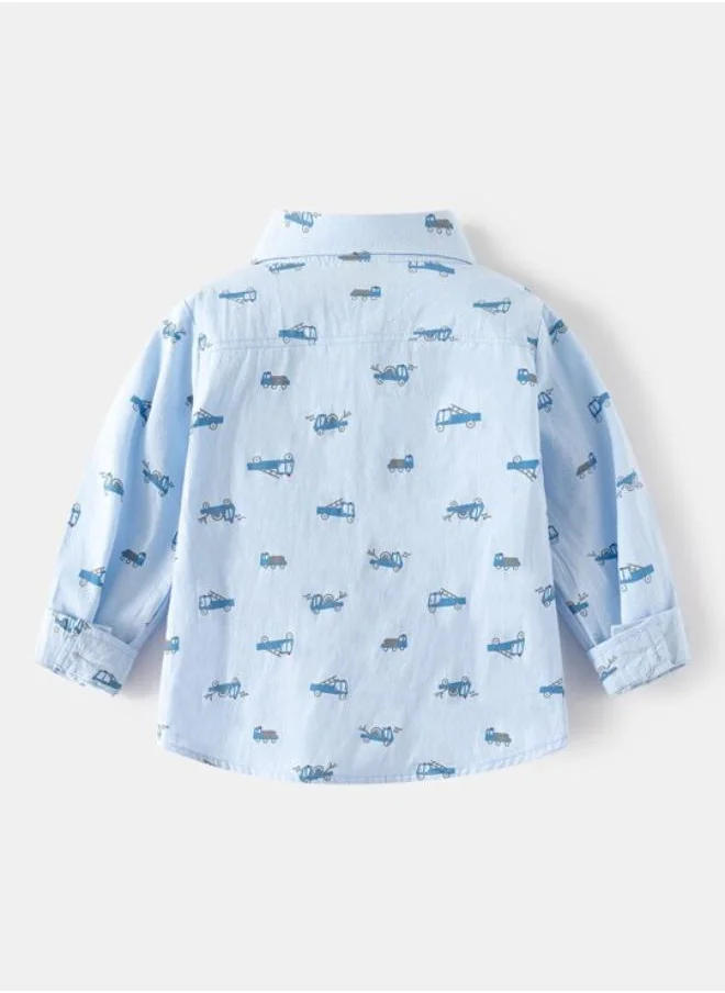 YUNIQEE Blue Collared Long Sleeve Printed Shirt