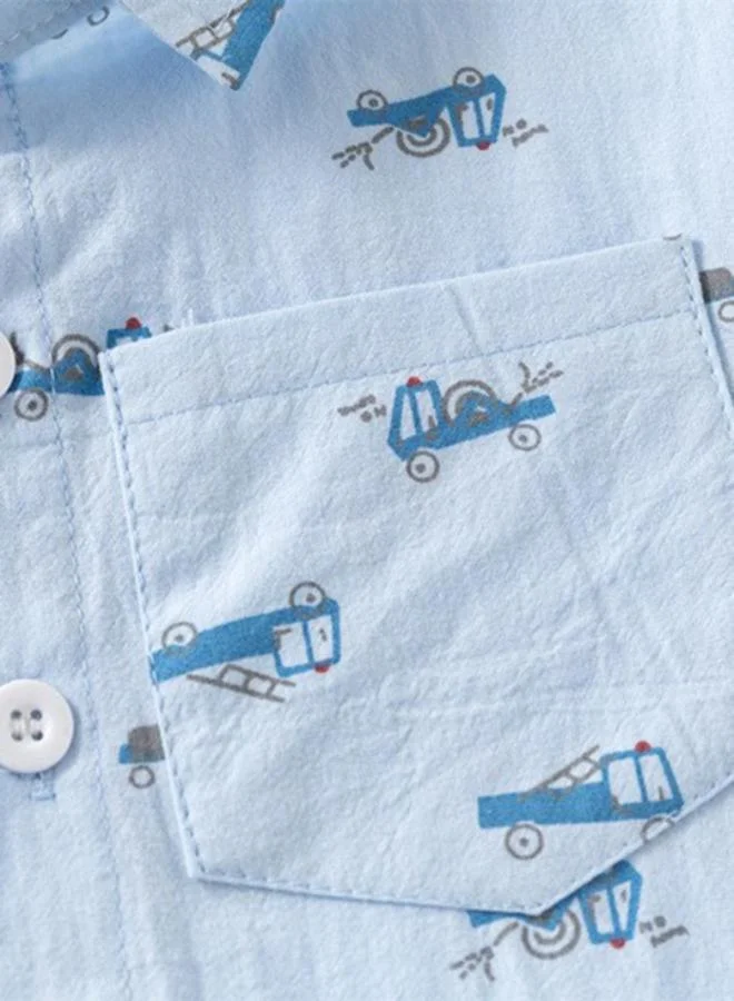YUNIQEE Blue Collared Long Sleeve Printed Shirt