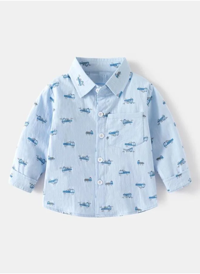 YUNIQEE Blue Collared Long Sleeve Printed Shirt
