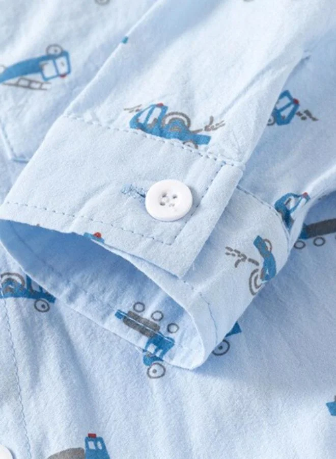 YUNIQEE Blue Collared Long Sleeve Printed Shirt