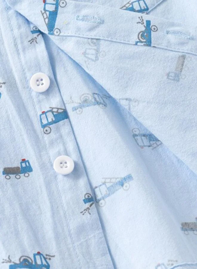 YUNIQEE Blue Collared Long Sleeve Printed Shirt