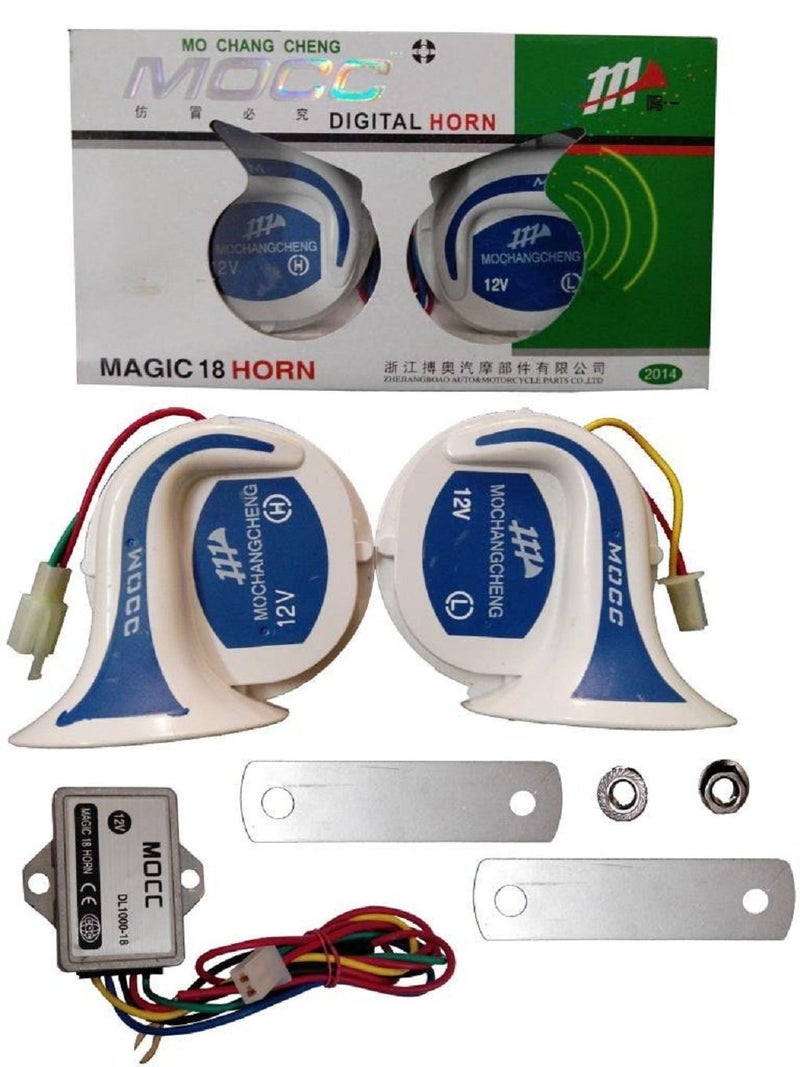 Vocado 68392 White & Blue Mocc 18 In 1 Digital Tones Bike/Car Magic Horn For Honda Brio 2018 (Set of 2) - Image 5