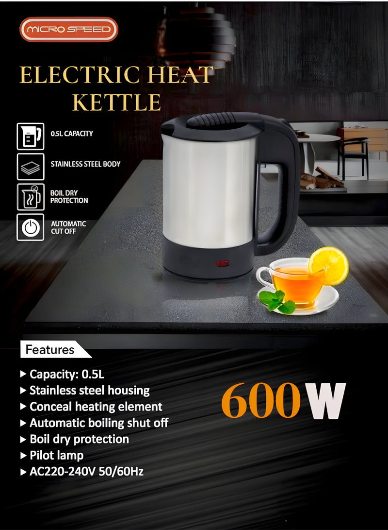 micro speed Electric Stainless Steel Kettle – 500ml, 600W, Model MS-3150 - Image 3
