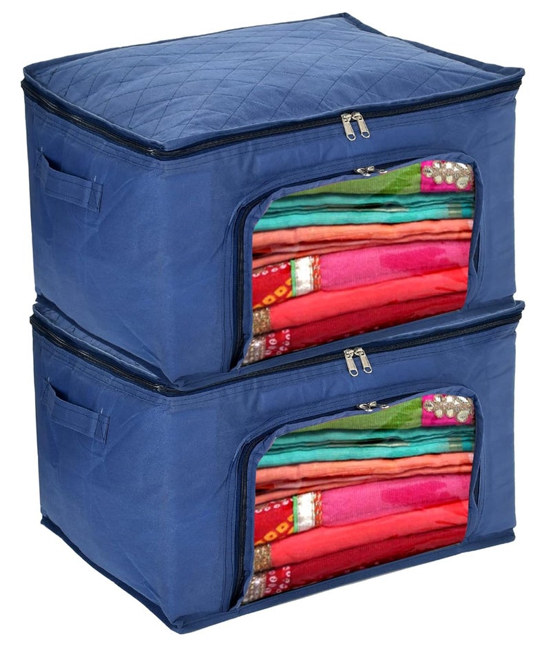 Kuber Industries Clothing Storage Bags Under Bed Foldable Organizer Store Blankets Clothes With Zipper Tranasparent Window 66 Litre Pack of 2 Navy BlueHS_38_KUBMART21295 - Image 1