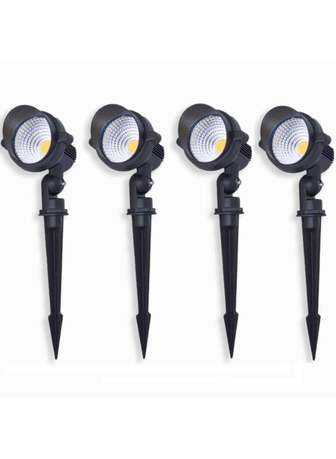 Set of 4 garden spike lights, 7W, warm light, metal, black. - Image 1